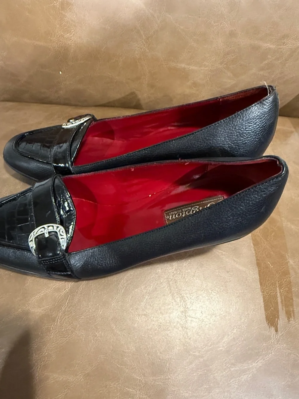 Brighton Italy Leather Heels 9.5 Black Croc Accent Comfort‎ Pumps Career Chic